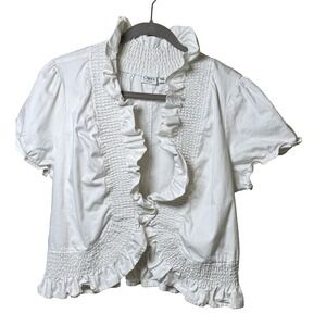 Cato White Ruffle smocked shrug bolero jacket romantic feminine Plus Size 18/20